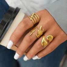3pcs/1pc Irregular Wing-Shaped Ring, 18K Gold-Plated Stainless Steel Ring, High-End Fashionable And Elegant Lady's Ring, 304 Stainless Steel Ring, Minimalist High-End Personalized Jewelry, Multi-Purpose Design Suitable For Holidays And Daily Wear, Suitable For Girlfriend And Wife, Perfect For Daily Parties And Gatherings - Multicolor - View 7