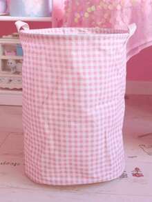 Valentine's Day Pink Plaid Laundry Basket, Fabric Storage Basket, Dorm Storage Bag, Can Be Used To Store Tissues, Clothes And Toys, Waterproof Foldable Inner Layer, Foldable Laundry Basket, Bathroom Storage Basket, Home Laundry Basket, Laundry Bucket, Essential Back To School Season - 1 cái màu hồng - Xem 4