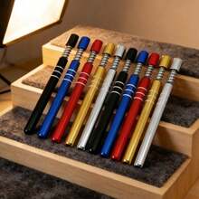 10pcs Metal One Hitters Spring Loaded 1 Hit Pipes 3.20" Long, Black Blue Silver Red Yellow Variety Pack With Striping, Smoking Accessories, For Smokers - 黑+銀+藍+紅+黃 - 查看 1