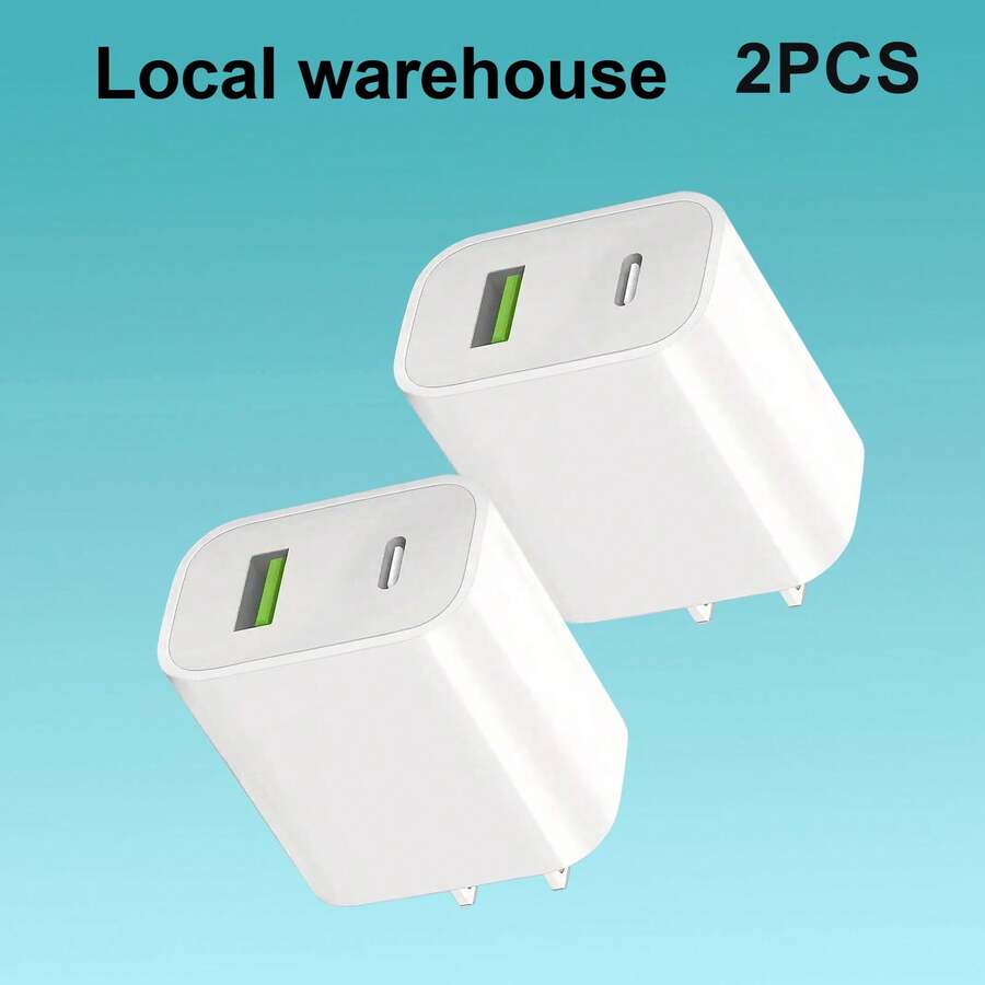 2-Pack Phone Charger Set: 2x Dual-Port USB & Type-C Wall Charger Plug – Compact Chargers For Home & Travel | Local Warehouse - US A Type Plug(110-127V) - View 1