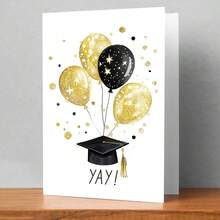 1张趣味毕业贺卡（含信封） - 毕业帽和气球设计，充满温情的毕业祝贺卡，送给亲朋好友的完美礼物，毕业礼物 - A - 查看 3