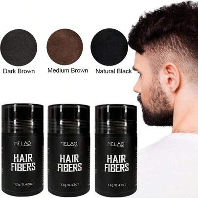  MELAO 12g/0.42oz Hair Fiber Filler, 3 Natural Shades (Medium Brown, Natural Black, Dark Brown), Instantly Thickens & Covers Thinning/Balding Areas, Natural Water-Resistant Effect, Suitable For Thin Hair