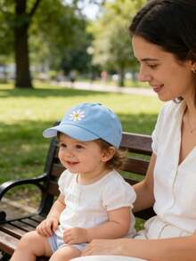 1pc Baby/Toddler/Kids Solid Color Floral Pattern Adjustable Baseball Cap, Suitable For Outdoor Sun Protection, Sports, Travel, Birthday Gift - Multicolor - View 3
