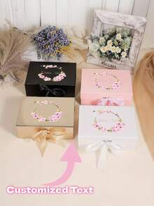 1 pieza Caja de regalo personalizada con tapa, caja decorativa magnética con cinta, caja plegable para propuesta de boda, cumpleaños, regalo de dama de honor - Multicolor - Ver 3