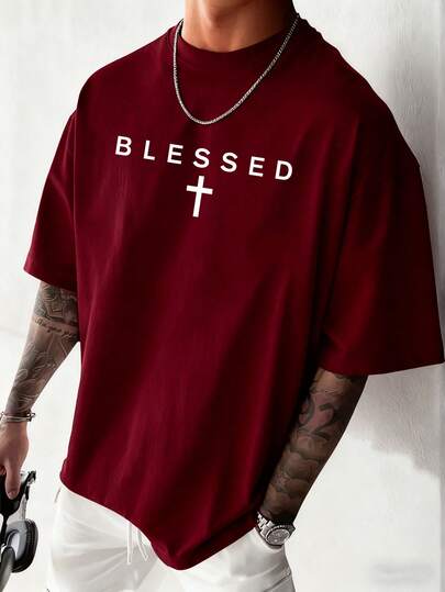  Zrgoth Men's Casual Versatile Minimalist Chest Graphic English Slogan Print Short Sleeve T-Shirt