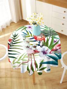 1pc Tropical Floral Flamingo Pattern Tablecloth, Modern Polyester Rectangular/Round Waterproof Tablecloth, Digital Printing Suitable For Living Room, Outdoor Dining Table, Small Round Table - Multicolor - View 17