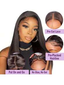 200% Ultra High Density Sleek Straight Wig - 13x6 13x4 HD Lace Front Virgin Human Blended Hair, Pre-Plucked Glueless Frontal Wig For Women, Ultra Full Silky Style & Natural Look, No Glue & Ready To Wear - Natural & Black - View 8