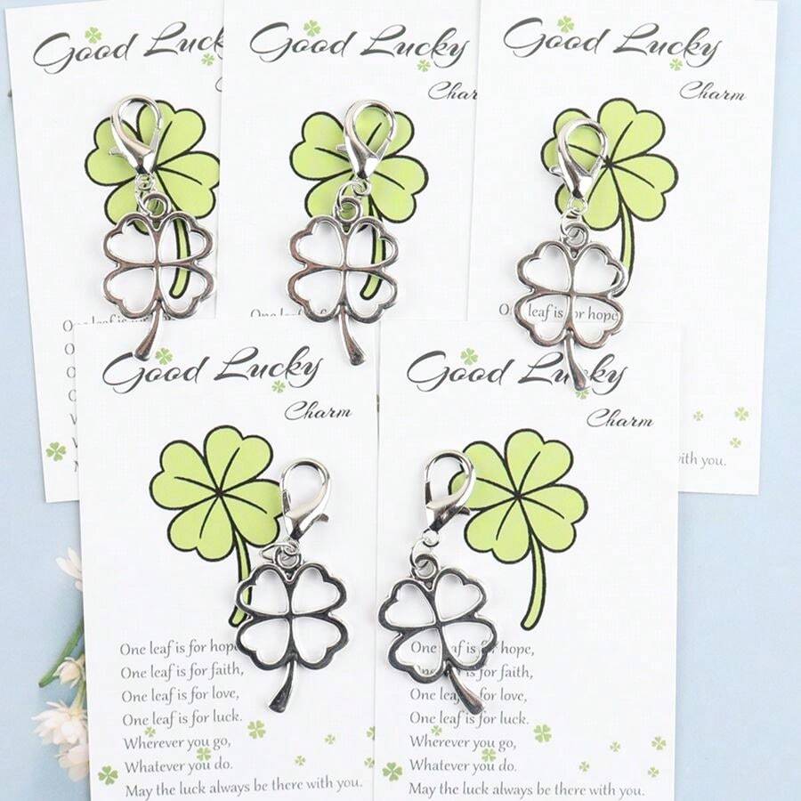 5pcs Hollow Four - Leaf Clover Keychain, Lucky Keychain,With "You Are My Lucky Charm" Inspirational Cards, Lucky Gifts For Birthday, Friendship, Back-To-School,St. Patrick's Day, Lucky Exam Gift, Bag Charms - Multicolor - View 1