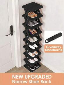 Kệ giày 9/6 tầng hẹp, phiên bản nâng cấp mới, kệ giày đứng nhỏ gọn tiết kiệm không gian, phù hợp cho lối vào, tủ quần áo, hành lang, dễ lắp ráp, cấu trúc chắc chắn, màu đen trắng. - Nhiều màu - Xem 8