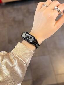 MI Watch Band, Crystal Embellished Metal Strap, Compatible With Mi 8/9/10, Comes With Adjustment Tool, Fashionable, Elegant, Breathable, High-End Women's Watch Accessory - Dark Black - View 2