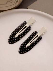 4pcs/Set Acetate Fiber Seamless Hair Clips, Black & White Polka Dot, Acrylic Hair Clips, Cute Bangs & Hair Accessories - Multicolor - View 6