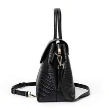 Genuine Leather Crocodile Embossed Women's Handbag, Luxury Top Handle Satchel With Detachable Shoulder Strap, Elegant Crossbody Bag For Work & Evening, High-Quality Leather Purse At Affordable Price - màu đen - Xem 5