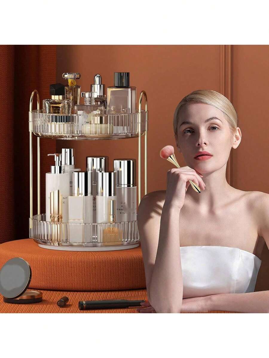Hộp đựng mỹ phẩm xoay 360°, thích hợp để trang điểm, đựng nước hoa và mỹ phẩm chăm sóc da, dung tích lớn, hộp đựng mỹ phẩm để bàn trong phòng tắm, giá đựng son môi và mỹ phẩm chăm sóc da xoay trong suốt, có 2/3 tầng, đồ trang trí Giáng sinh, hộp đựng mỹ phẩm, hộp đựng nước hoa. - Nhiều màu - Xem 1