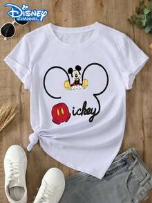 This Disney Women's T-Shirt Features A Mickey Mouse Silhouette, Creative Interactive Elements, And A Casual, Versatile Style; Perfect For Vacations And Disneyland Getaways. Made From Soft, Comfortable, And Durable Fabric, This Spring/Summer Women's Crew Neck T-Shirt Is Ideal For Everyday Wear-Shopping, Parties, Travel, Or Gatherings. It Also Makes A Thoughtful Gift. - trắng - Xem 1