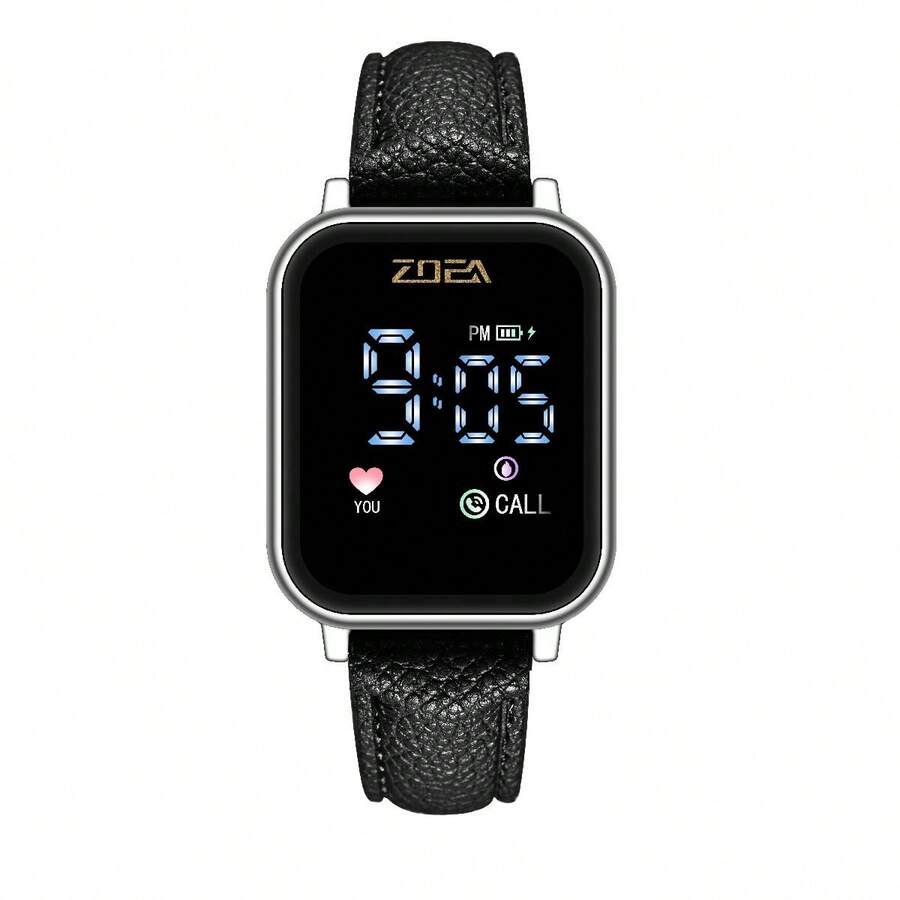 ZOEA Couple Digital Watches - 黑色錶帶/銀色盒子 - 查看 1