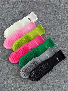 1/3/4 Pairs Women's Random Letter Print Non-Slip Silicone Dot Pilates Fitness Mid-Calf Socks - Crew Socks - View 3