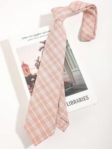 1pc Sweet Pink Plaid Polyester Handmade Necktie - Multicolor - View 1