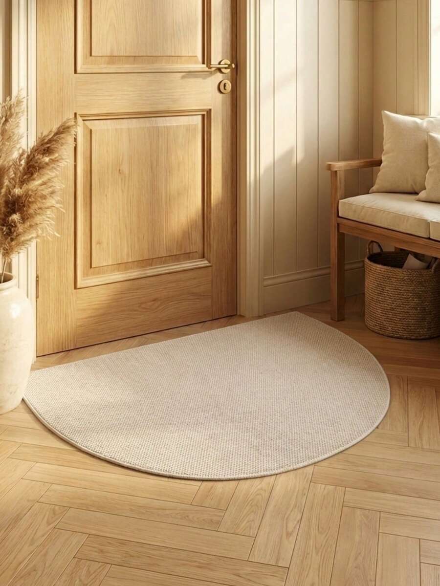Felpudo de entrada en forma de medio círculo de estilo sisal sintético, adecuado para entrada, sala de estar, dormitorio, baño, pasillo, lavandería, cocina, balcón como alfombra de entrada interior, moderna alfombra rectangular absorbente de poliéster para el hogar, fácil de limpiar, alfombra de baño de franela suave, alfombras de baño, alfombras de cocina, felpudo de entrada, alfombra de baño, alfombra de medio círculo, decoración del hogar, decoración de otoño para el hogar, decoración de habitación, decoración de baño - Blanco - Ver 1