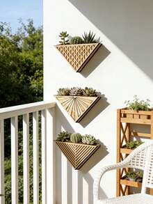 1/2 Peças Suporte de Parede de Madeira Geométrico Triangular Estilo Boêmio, Suporte de Planta Suculenta de Madeira Estilo Fazenda Moderna, Fácil de Instalar, Adequado para Todas as Estações, Suporte de Flor Minimalista Montado na Parede, Decoração Artística para Casa - Aplicável para Entrada, Corredor, Banheiro, Sala de Estar, Sala de Jantar, Espaço Estreito, Varanda, Decoração de Parede de Apartamento, Exibição de Plantas, Armazenamento Montado na Parede e Decoração Doméstica Economizadora de Espaço - Cor/estilo aleatório - Visão 2