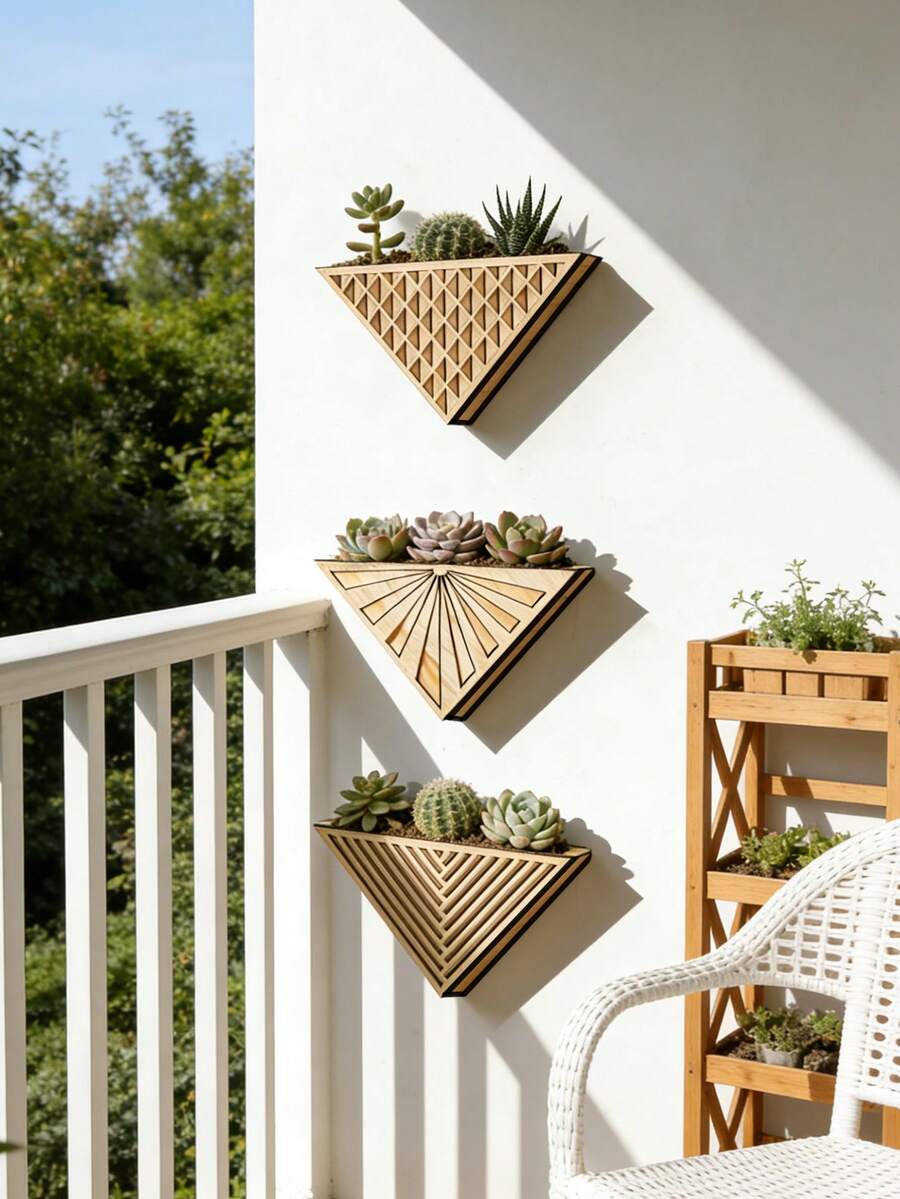 1/2 Peças Suporte de Parede de Madeira Geométrico Triangular Estilo Boêmio, Suporte de Planta Suculenta de Madeira Estilo Fazenda Moderna, Fácil de Instalar, Adequado para Todas as Estações, Suporte de Flor Minimalista Montado na Parede, Decoração Artística para Casa - Aplicável para Entrada, Corredor, Banheiro, Sala de Estar, Sala de Jantar, Espaço Estreito, Varanda, Decoração de Parede de Apartamento, Exibição de Plantas, Armazenamento Montado na Parede e Decoração Doméstica Economizadora de Espaço