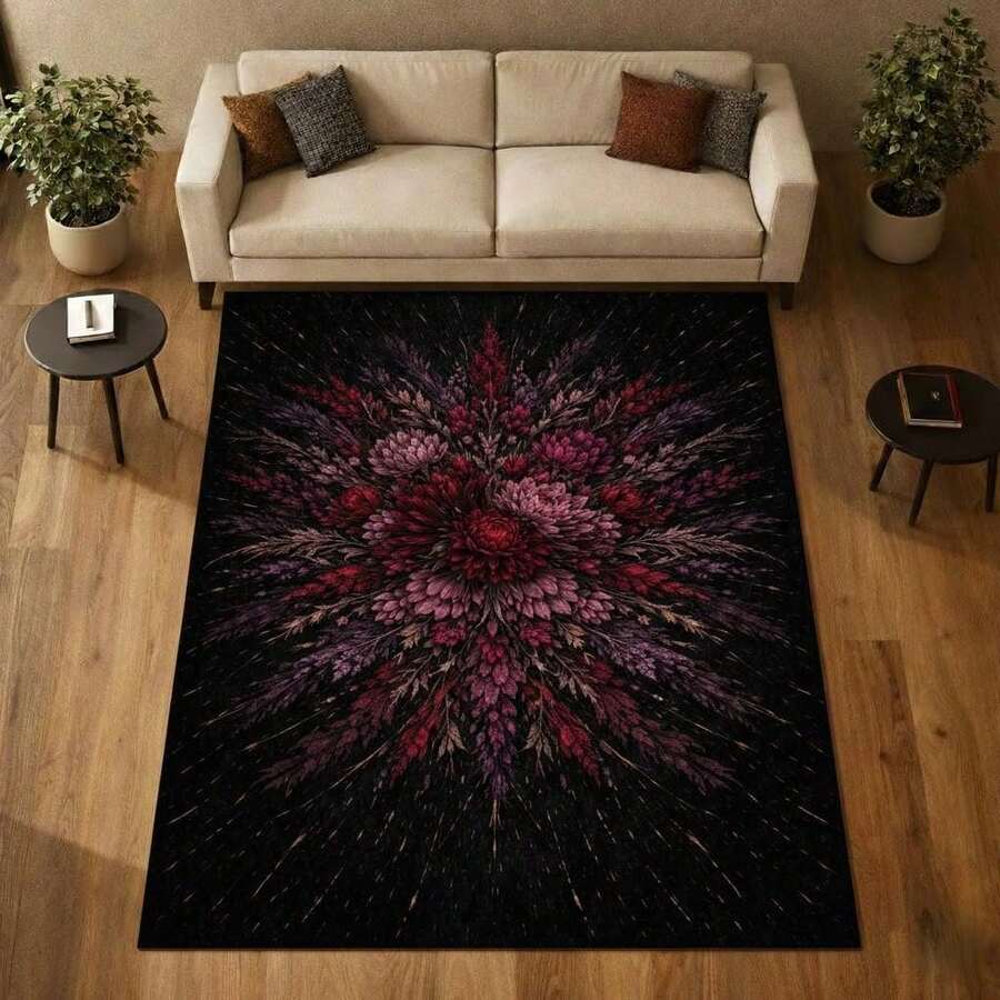 Gothic Floral Mandala Dark Area Rug, Boho Gothic Living Room Area Decor, 32*20inch /84*60inch,Perfect Choice For Gift ,Stylish And High-Quality Rugs, Perfect For  Decorations And GiftsHome Decor, The Best Choice For Gothic-Style Birthday Gifts - 彩色 - 查看 1