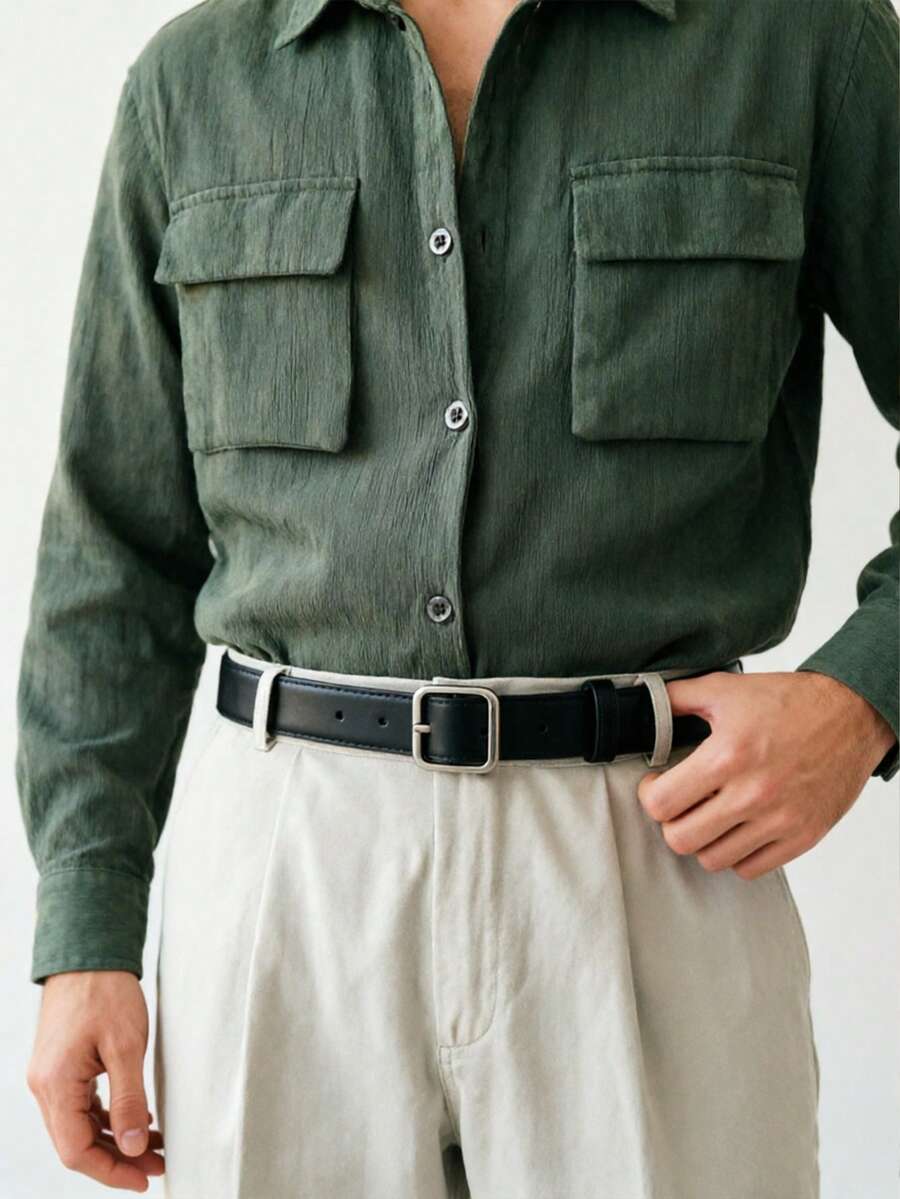 1 chiếc thắt lưng khóa kim unisex, thắt lưng khóa kim thời trang cá nhân hóa, phù hợp với quần tây, giới trẻ và học sinh. - Khóa vuông 21 - Xem 1