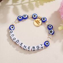 1件优雅字母串珠多面玻璃吊坠女士手链，适合日常佩戴、派对、送礼、珠宝首饰 - 彩色 - 查看 14