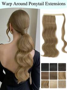 环绕式马尾辫，自然长波浪马尾辫接发，18英寸耐热合成自然波浪假发，环绕式马尾辫接发，适合女性日常使用 - 彩色 - 查看 1