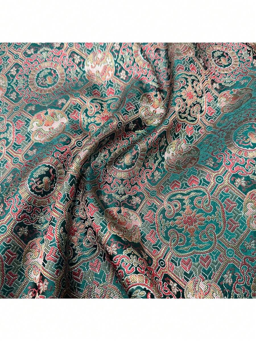 HHMC 1 lembar Kain Jacquard Hijau dengan Pola Vintage, Hasil Akhir Satin Lembut, Kain Dekoratif Elegan Cocok untuk Proyek Kerajinan Jahit DIY, Lebar 29,5 Inci, Berat 130g/m² - Kain jacquard - View 1