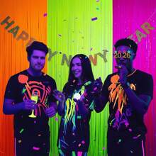 2 Pack Glow In The Dark Tinsel Foil Fringe Curtains, UV Blacklight Reactive Neon Macaron Backdrop, 3.3x6.6ft Fluorescent Matte Streamers For Glow Party Decor, Birthday, Disco, Rave (Fluorescent Yellow/Fluorescent Fuchsia/Fluorescent Orange) - View 4