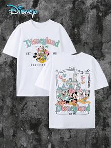 Women's Disney Disneyland Est. 1955 Mickey And Friends Casual Cotton T-Shirt, Short Sleeve Round Neck Regular Fit Top - White - View 1