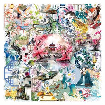 50PCS Transparent Ancient Style Elements Decals Graffiti Stickers Decorated Suitcase Cycling Gear Water Bottle DIY Skateboard Luggage Helmet Self Adhesive