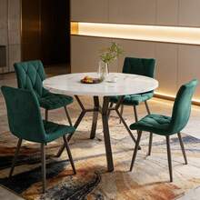 Dining Table & Chair Sets - Black White + Green + MDF+Steel - View 1