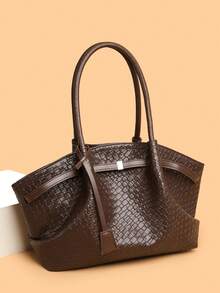 New Arrival PU Woven Embossed Retro Large Capacity Shoulder Crossbody Bag, Versatile Commuter Tote Bag For Women - Coffee - View 9