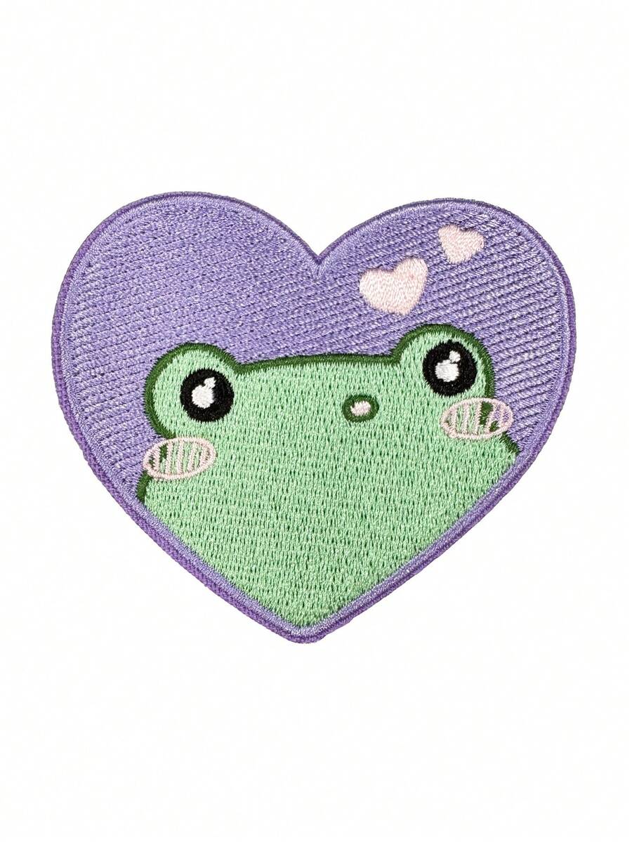 RHUAGYP 1pc Cute Frog Heart Shaped Embroidered Cloth Patch, Iron-On / Sew-On Decoration For Clothing, Bags, DIY - Multicolor - View 1