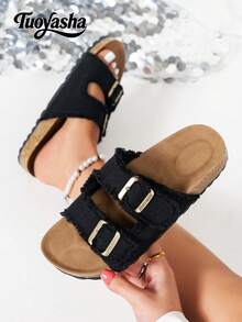 Sandalias de plataforma con punta abierta, cómodas y versátiles, de suela gruesa y estilo retro, ideales para uso casual y al aire libre en primavera y verano - Negro - Ver 7