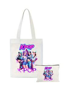 K-POP帆布手提袋，印有“K-POP”字样和酷炫女偶像图案，大容量单肩手提包，手绘插画单肩包，粉丝周边礼品，通勤购物袋，可折叠大容量休闲杂货袋，时尚场合包，赛博朋克风格单肩包，适合旅行、演唱会、粉丝活动、派对、日常使用，是生日礼物、偶像周边、节日礼物、演唱会礼物的理想之选。 - 彩色 - 查看 13