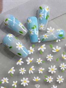 1 miếng dán móng tay hình hoa cúc trắng 5D thanh lịch, tinh tế, với họa tiết lá xanh và hoa dại nhỏ, dùng để trang trí móng tay, tự làm phụ kiện móng tay mùa xuân hè. - Nhiều màu - Xem 8