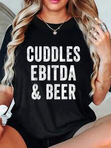 Camiseta divertida de verano para el Día del Padre, con texto "EBITDA y cerveza", para mamá contable, papá con cerveza artesanal, manga corta, cuello redondo, informal, para verano y primavera, ropa de mujer. - Negro - Ver 6
