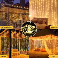 1pc 200LED 3x2M USB Curtain Lights With Remote, Warm/White 8 Modes High Brightness Hanging Fairy Lights For Festival, Easter, Wedding & Party Decor - Warm white light - View 6