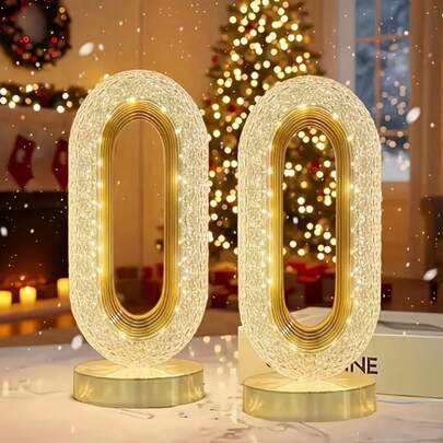 1pc Oval Crystal Desk Lamp, Acrylic Track Lighting, 3-Color Adjustable LED Desktop Decor Suitable For Bedroom, Living Room Or Home Office - Perfect Gift Choice, Office Lighting, Office Decor And Accessories, Party And Dinner Decoration Creative Lamp