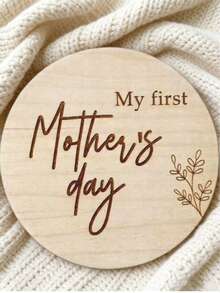 1pc My First Mother's Day Commemorative Wooden Plaque, Baby Photo Prop Card, Mother's Day Gift - Wood Color - View 7