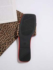 Women's Leopard Print Slip-On Comfortable Casual Fashion Red Flat Sandals, Lightweight Slippers For Summer - Leopard - View 8