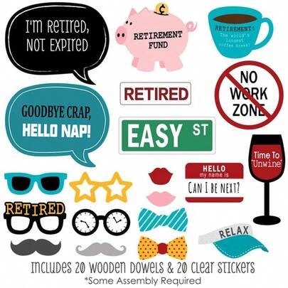 20Pcs Funny Retirement Party Photo Booth Props "I'm Retired Not Expired", Retirement Decorations For Farewell & Retirement Celebration
