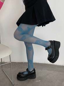 1pc New Sexy Fishnet Tights With Heart Cutout, Retro Cute Versatile Pantyhose - Multicolor - View 23