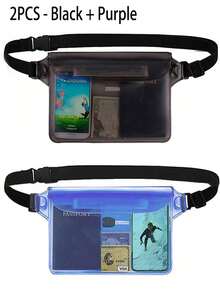 2件装防水腰包,大容量防水手机袋,夏季户外运动防水包,三重密封防水腰包,户外运动沙滩手机保护套,游泳潜水保护套,返校必备,防水包,沙滩包,沙滩配件,适用于划船、游泳、浮潜、皮划艇、海滩、水上乐园等场合,可用作手机壳和钱包,适合度假、泳池活动 - 彩色 - 查看 29