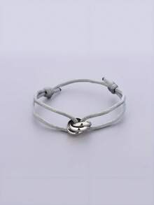 1pc Handmade Adjustable Stainless Steel Triple Circle Hollow Thin Bracelet, Unisex Couple Gift (Slight Color Difference May Exist Between Actual Product And Image Due To Lighting And Angle During Photography) - Silver - View 14