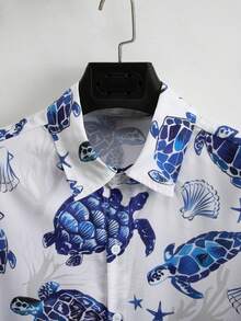 男士休闲海龟贝壳印花短袖衬衫，夏季 - 彩色 - 查看 3