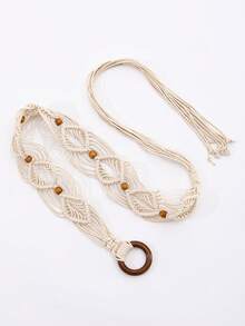 1pc Women's Retro Round Buckle Woven Wide Waist Belt, Minimalist Versatile Decoration For Dresses, Tassel Waist Chain Accessory - A - View 21