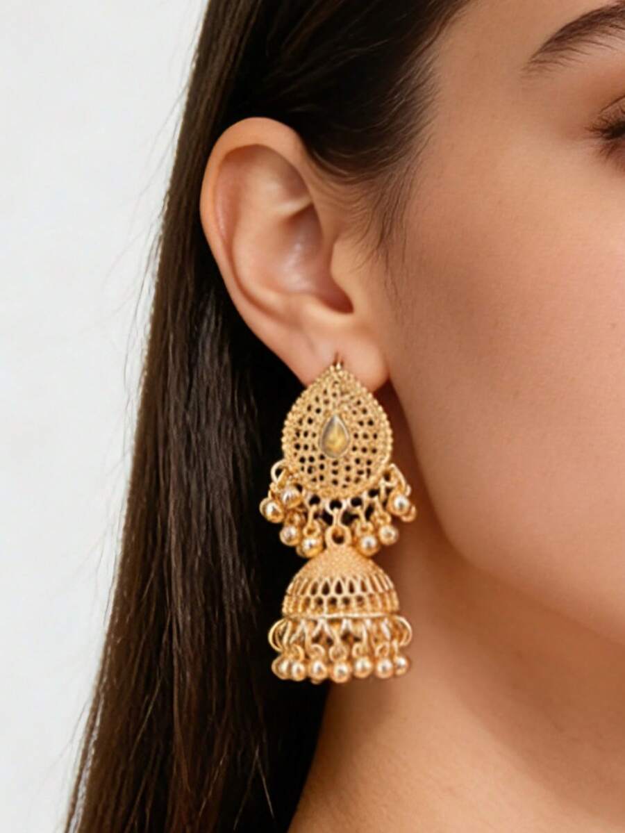 优雅铃铛流苏吊坠耳环，水滴形耳坠，适合女性日常佩戴、节日、婚礼和派对，也是馈赠女性的理想礼物。 - 吊墜 - 查看 1